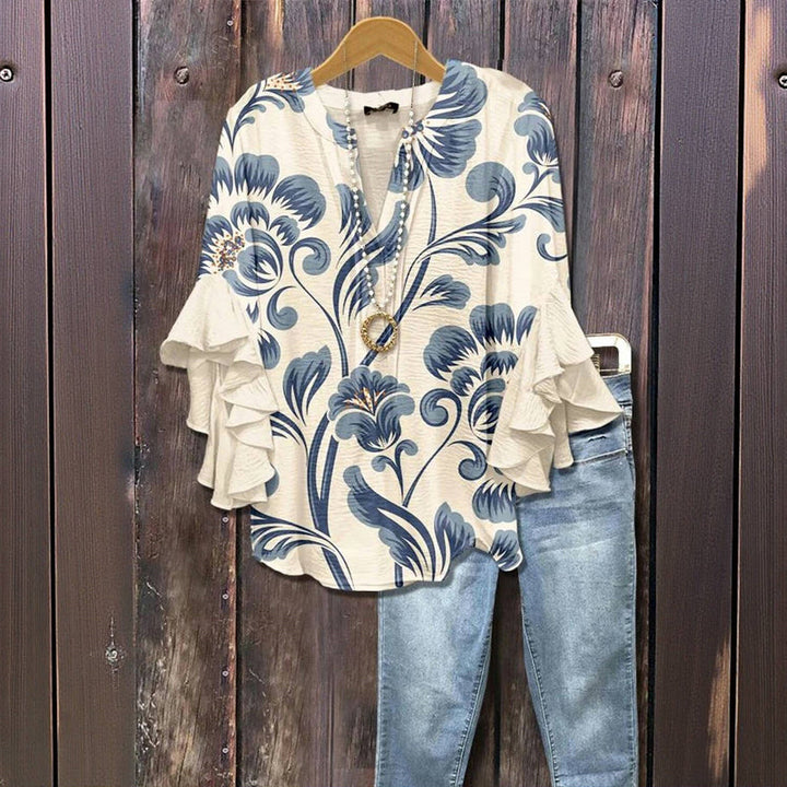 Women's Floral Ruffle Blouse - Effortless Beauty from Day to Night