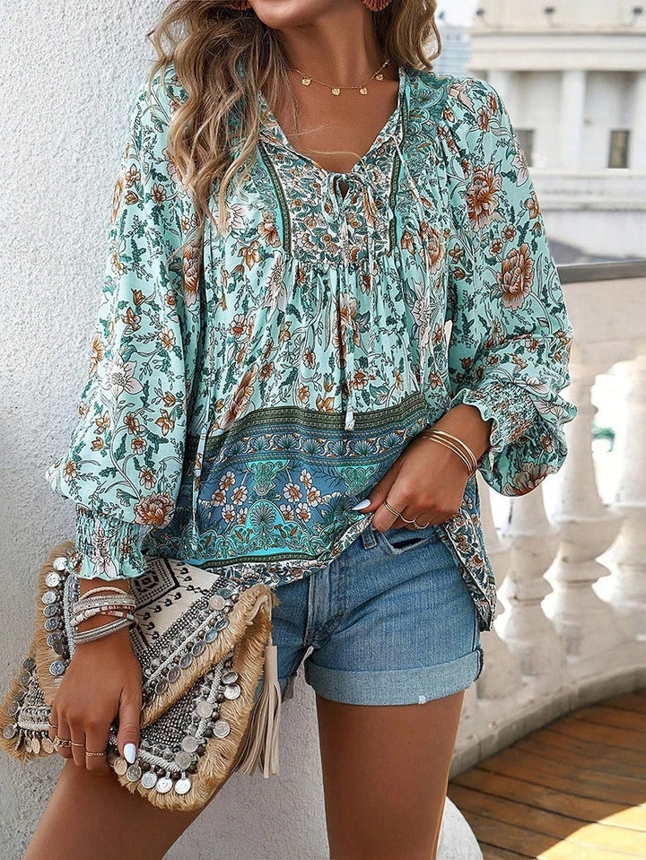 Women's Floral Ruffled Cuff Blouse - Effortless Day to Night
