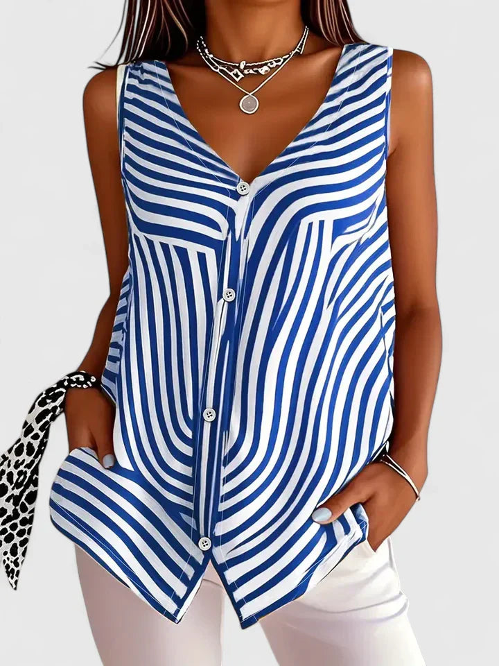 Women's Shane Relaxed Button V-Neck Blouse - Everyday Elegance