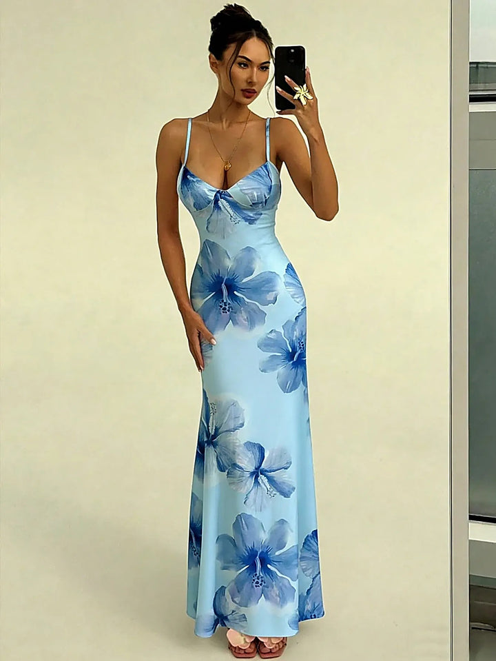 Spaghetti Strap Beach Vacation Maxi Dress