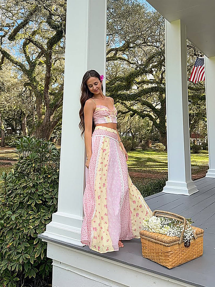 Pastoral Floral Cami Top + Skirt Set
