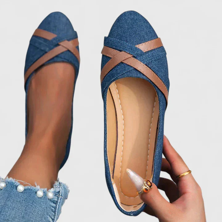 Women's Cross-Strap Denim Flats - Everyday Casual Style