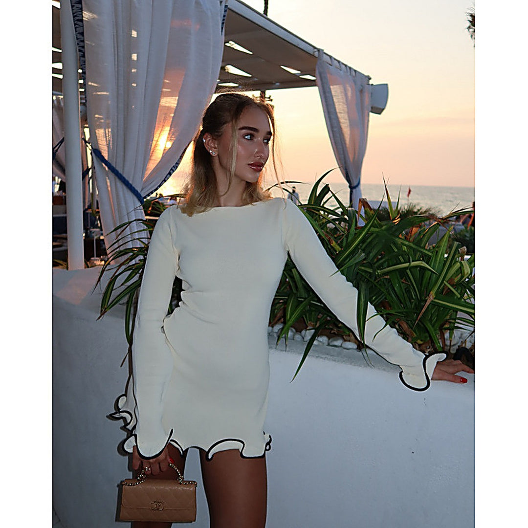 Round-Neck Ruffle Cinched-Waist Dress