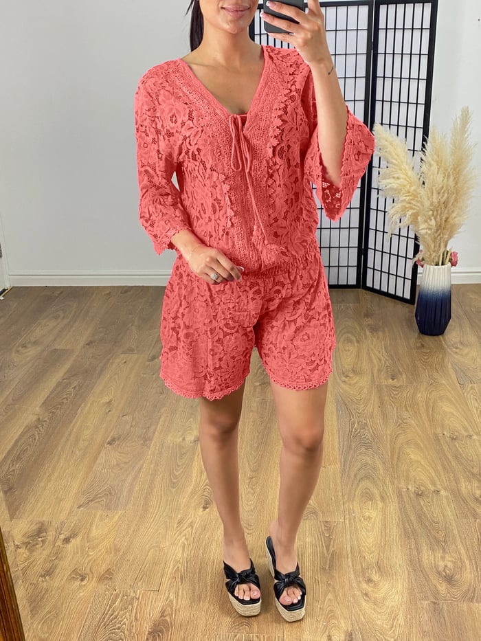 Women's Casual Lace V-Neck Two-Piece Set - Effortless Day to Night