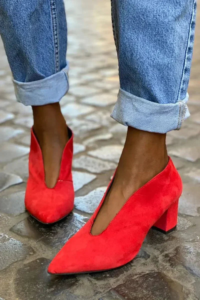 Women's Elegant Block Heel Pumps - Pointed Toe, Stable Heel