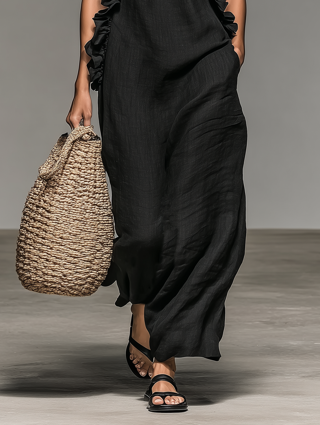 Women's Linen-Blend Sleeveless Maxi Dress - Airy Summer Elegance