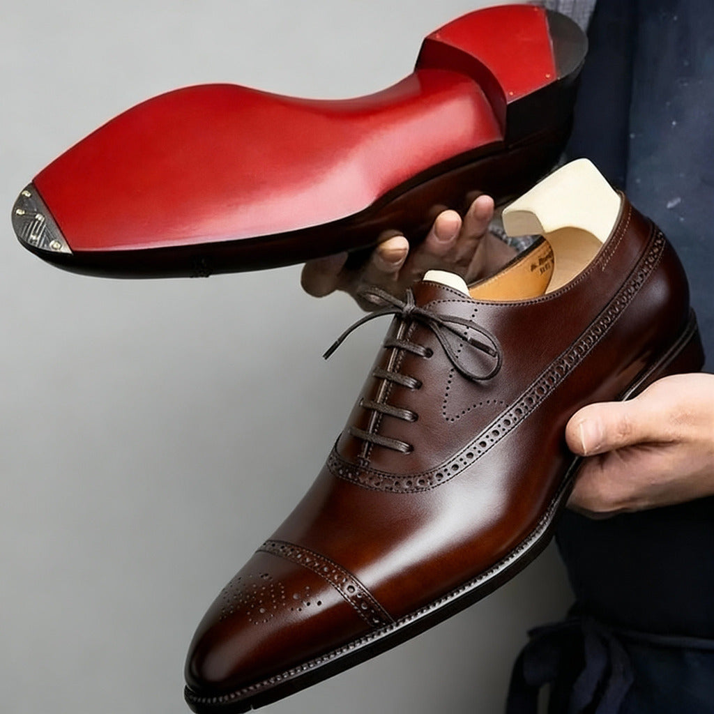 Women's Leather Brogue Oxford Dress Shoes - Classic Formal Style