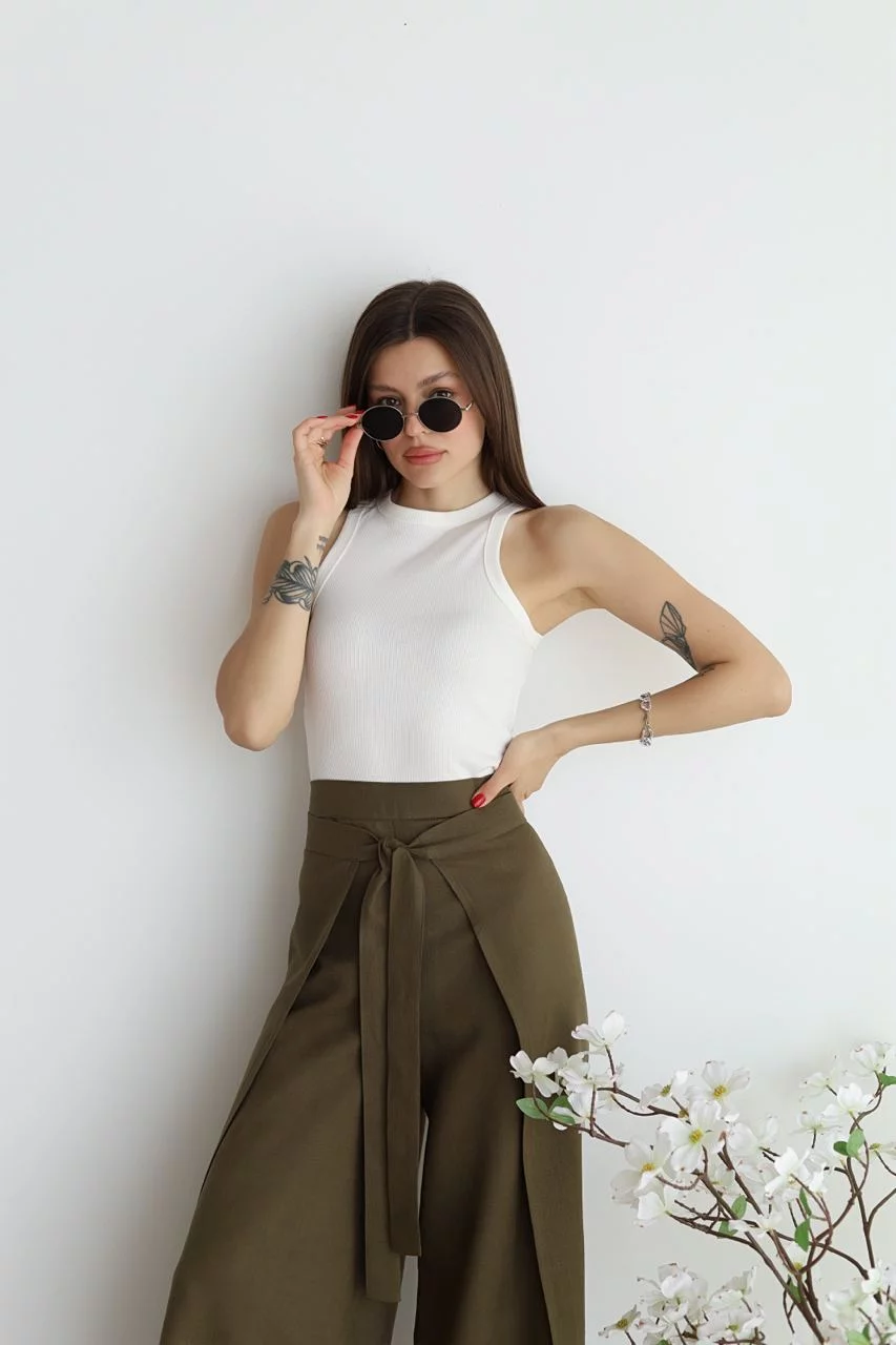 Women's High-Waisted Linen Wide Trousers - Effortless Elegance