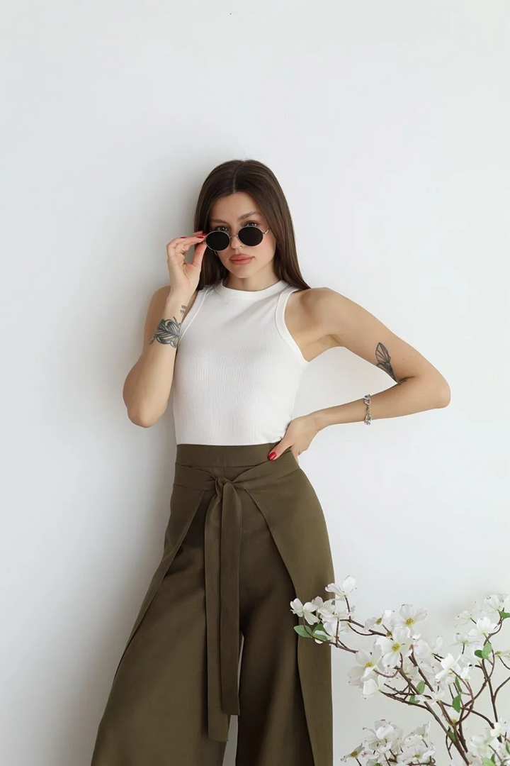 Women's High-Waisted Linen Wide Trousers - Effortless Elegance