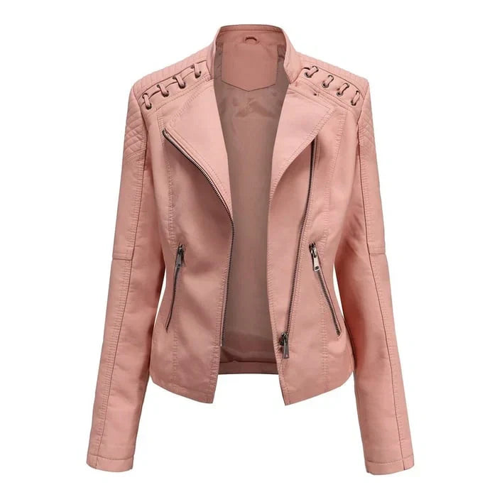 Women's Vegan Leather Moto Jacket - Edgy Everyday Style