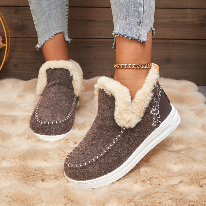 Women's Leather Plush-Lined Boots - Cozy Comfort All Day