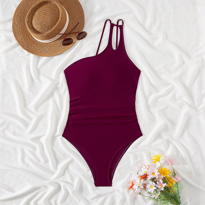 Women's One Shoulder One Piece Swimsuit - Asymmetric & Contouring