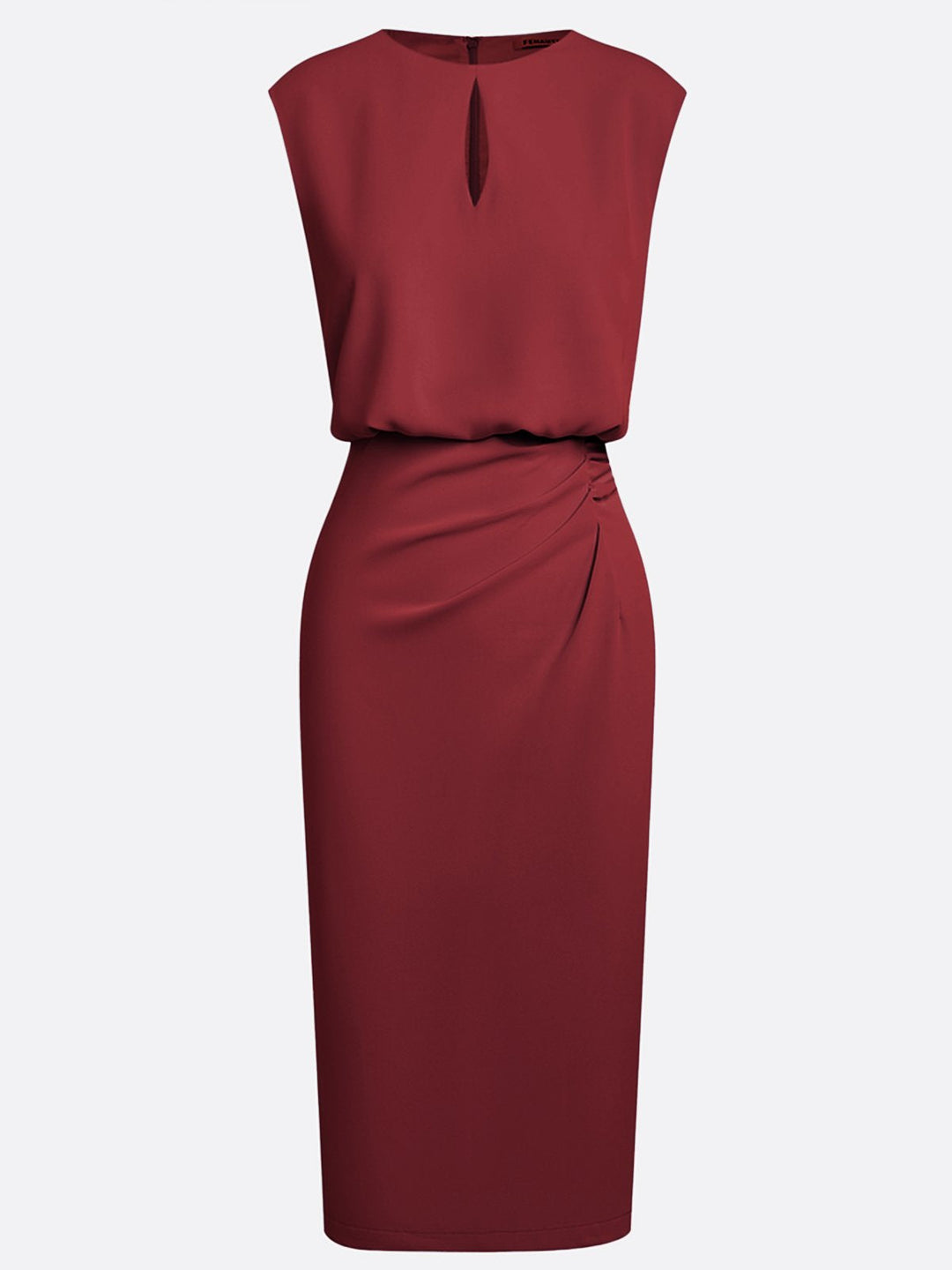 Women's Stretch Midi Dress with Side Drape - Effortless Elegance