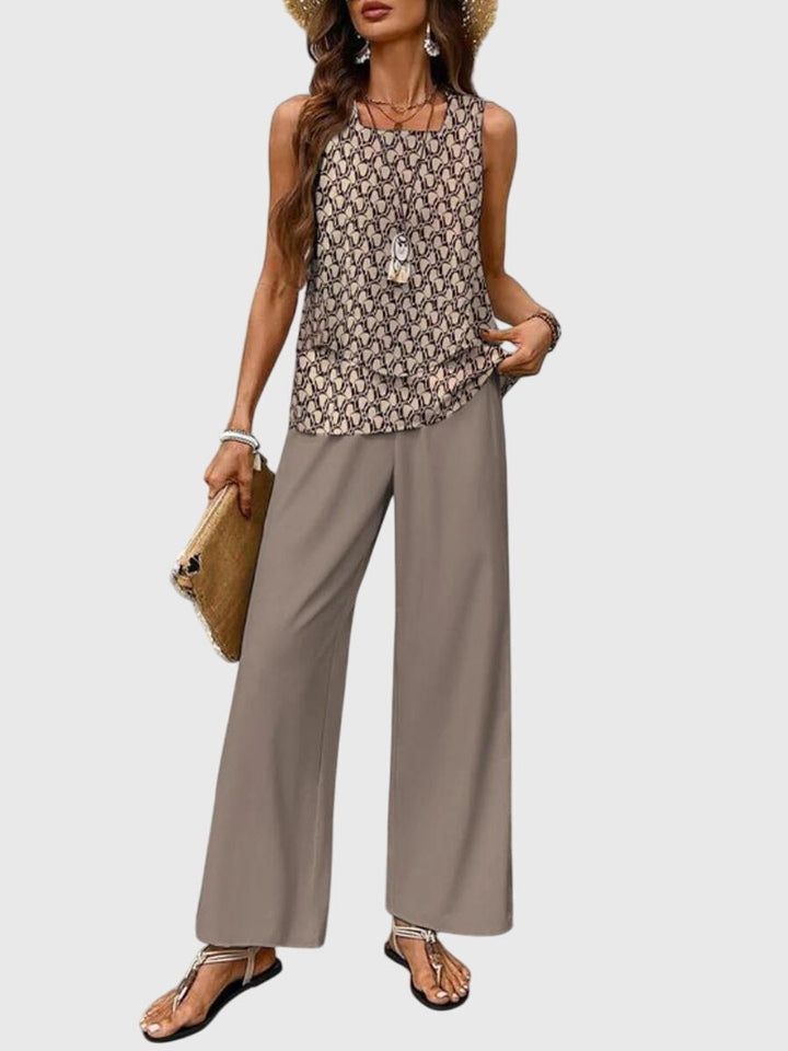 Women's Square Neck Printed Two-Piece Set for Summer