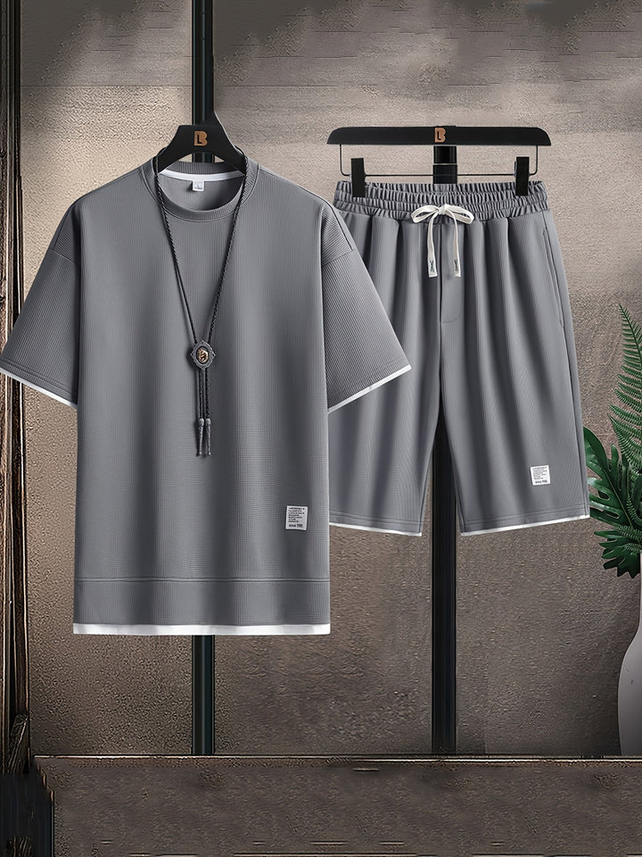 Men's Waffle-Knit Two-Piece Set – Short Sleeve Top & Shorts