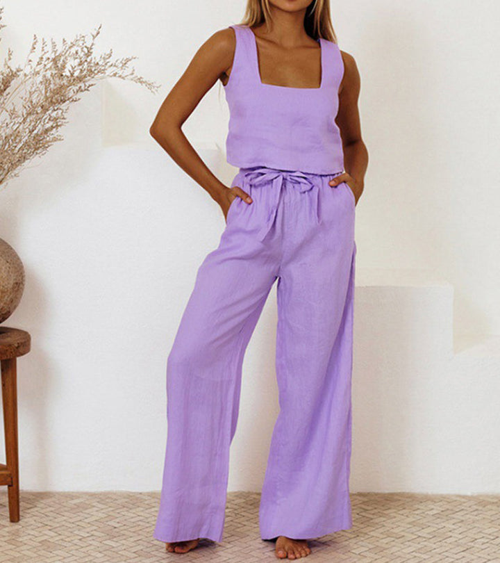 Women's Minimalist Top and Wide-Leg Pants Set - Effortless Elegance