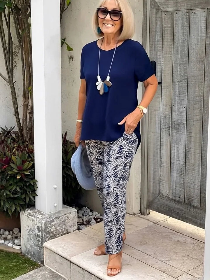 Women's Cotton-Blend Printed Relaxed Fit Outfit Set - Vacation Ready
