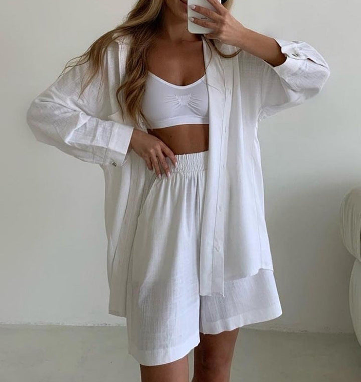 Women's Oversized Button-Up and Shorts Two-Piece Set - Casual Chic