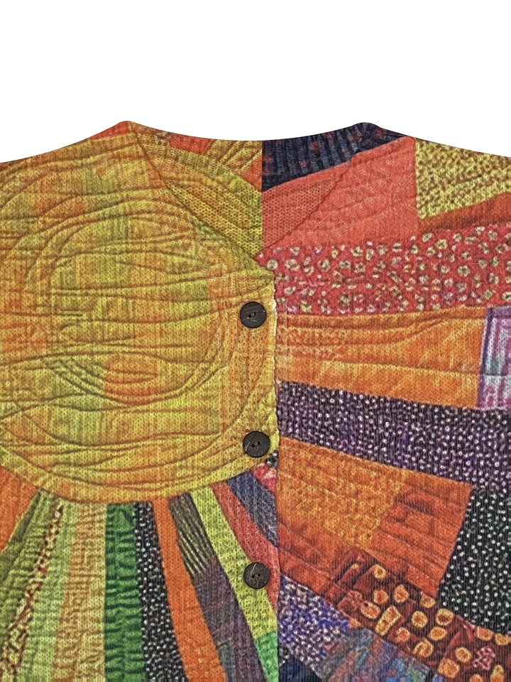 Women's Patchwork Button Cardigan - Artistic Everyday Layer