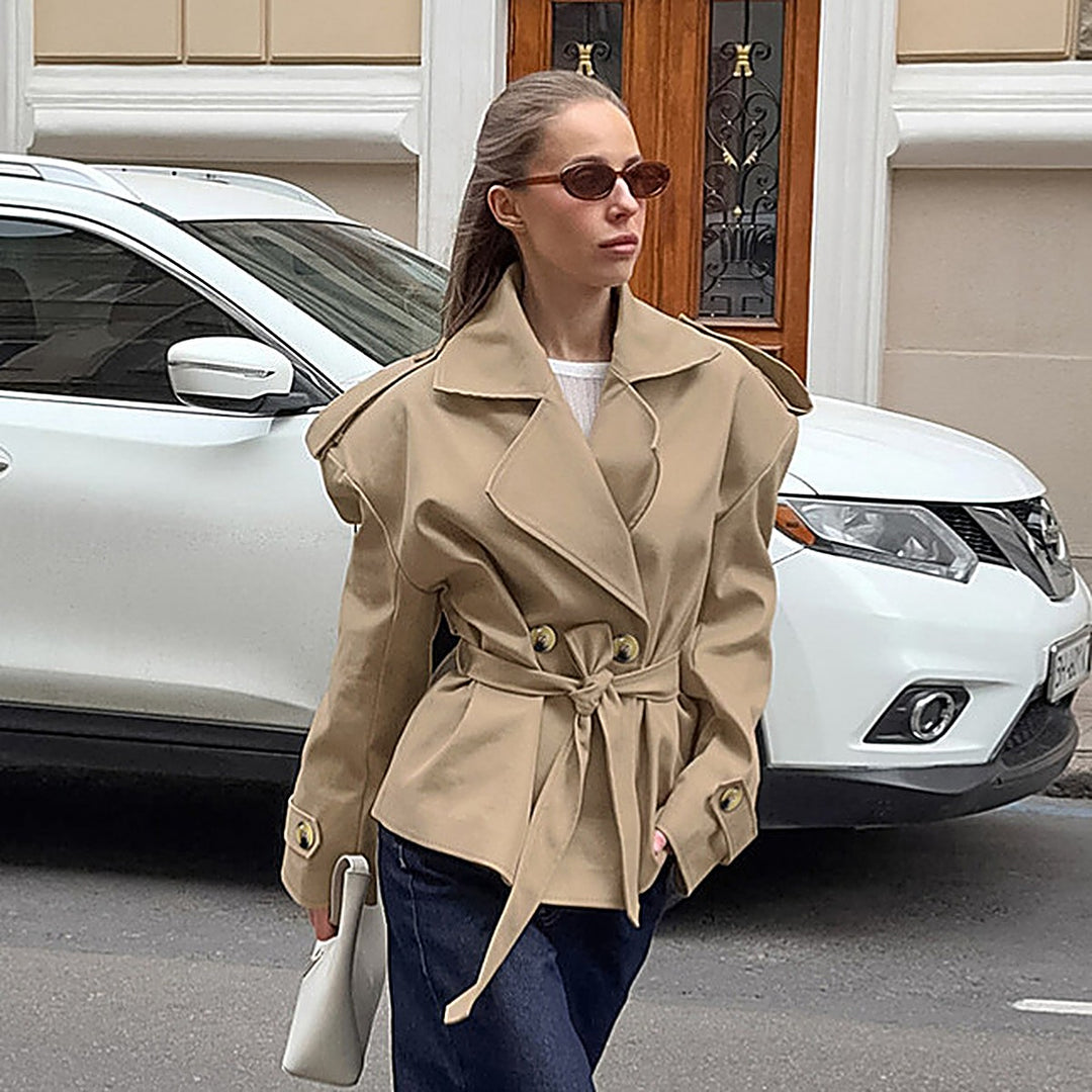 Lace-Up Waist Khaki Trench Coat