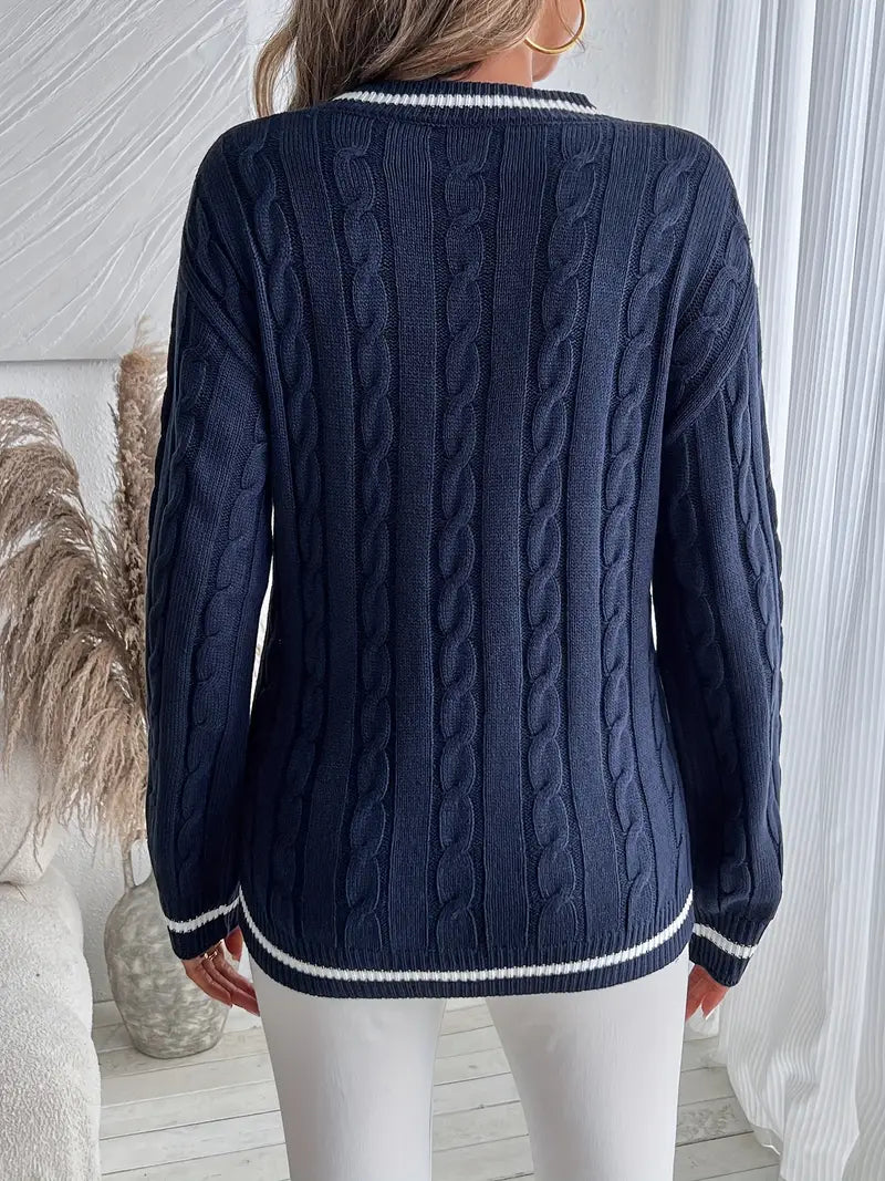 Women's Emily Cable-Knit V-Neck Sweater - Cozy Everyday