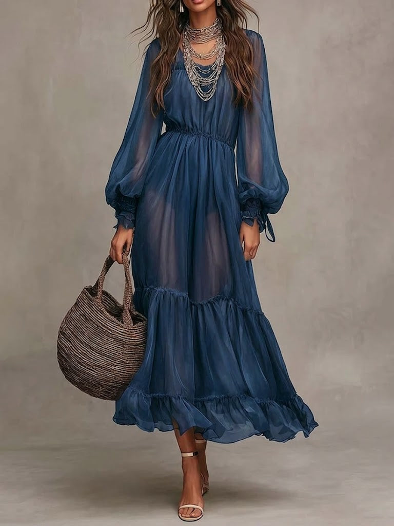 Women's Elegant V-Neck Midi Dress - Effortless Summer Style
