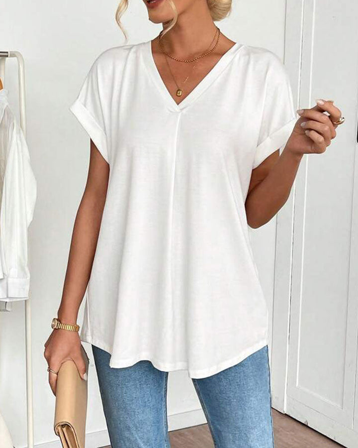 Women's Short Sleeve Patchwork T-Shirt - Casual Everyday Tee