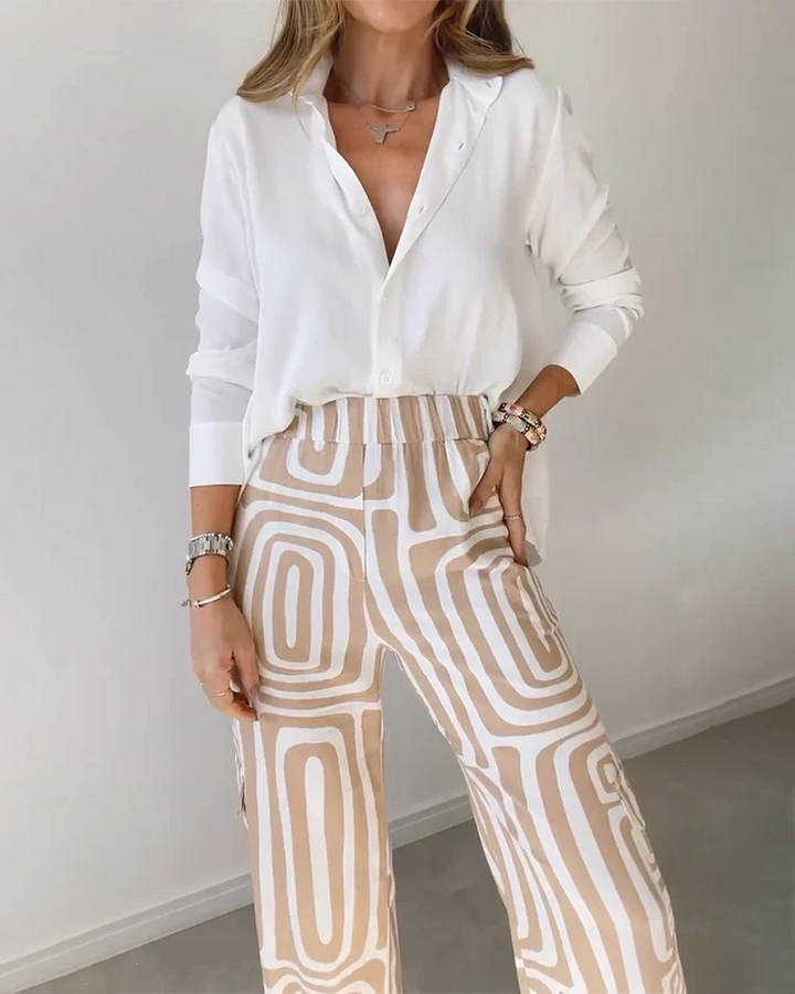 Women's Geometric Print Two-Piece Set - Effortless Elegance