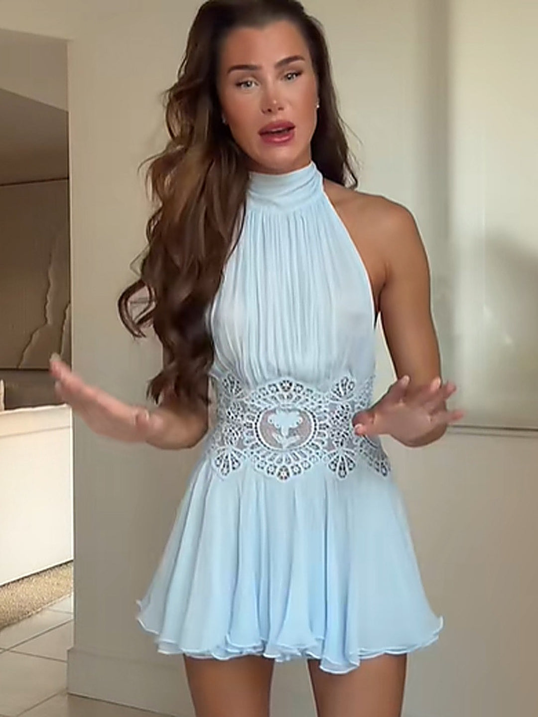 Vacation Cutout Tie-Neck Halter Dress