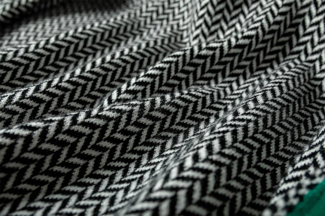 Women's Herringbone High-Neck Sweater - Bold Contrast Stripe