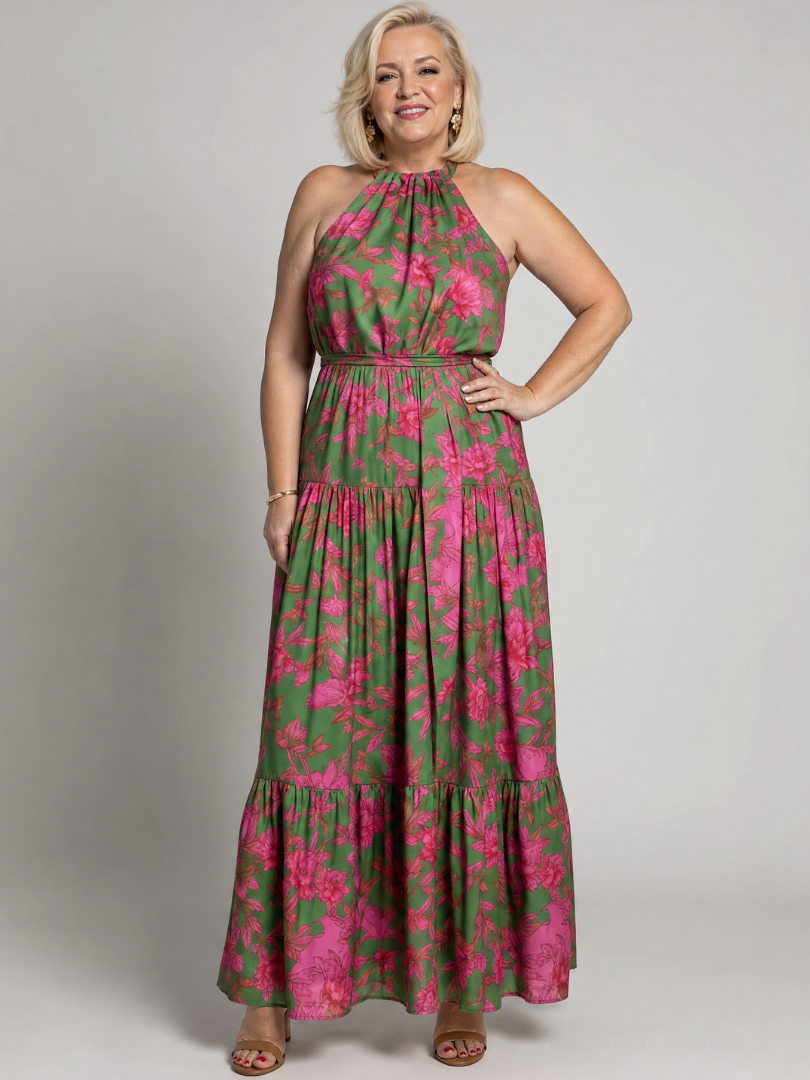 Women's Draped Halter Midi Dress - Effortless Warm-Weather Style