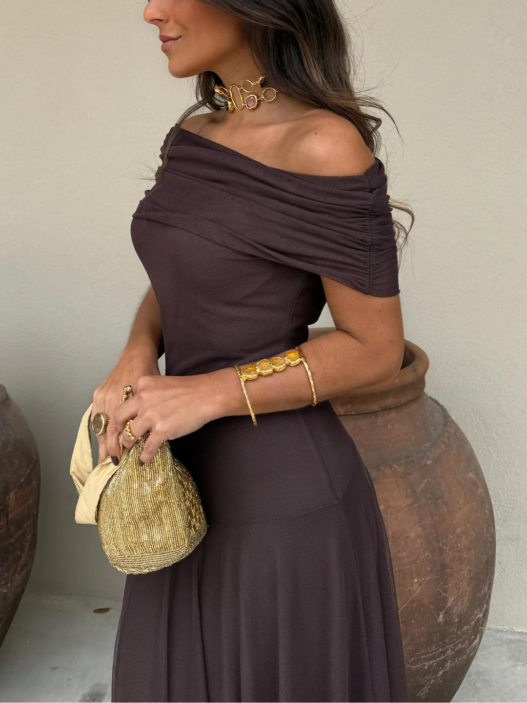 Women's Asymmetrical Mesh One Shoulder Maxi Dress - Effortless Charm