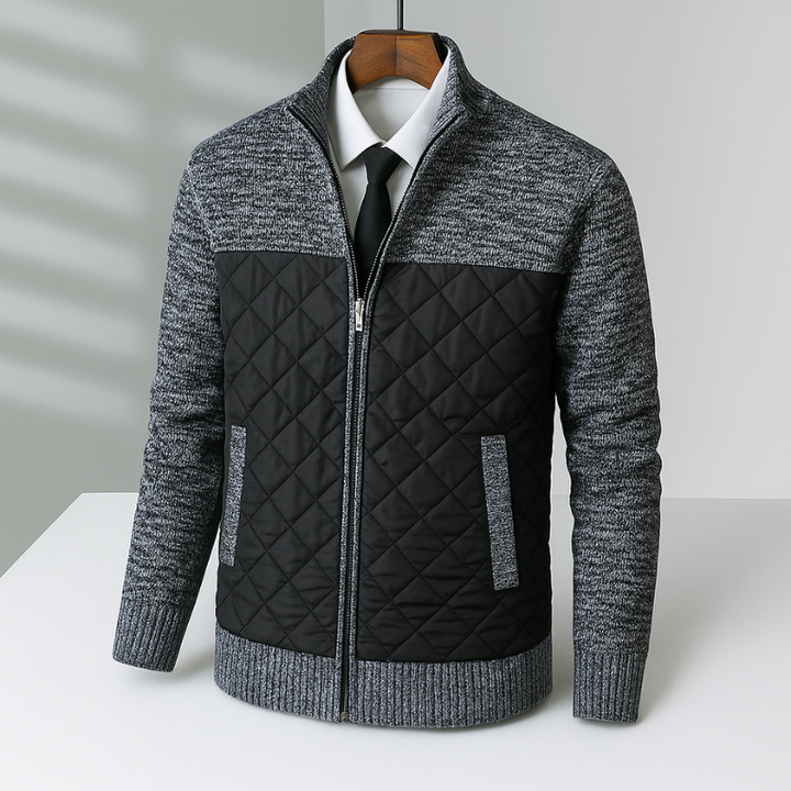 Men's Quilted Hybrid Jacket – Knit-Sleeve Funnel-Neck Layer