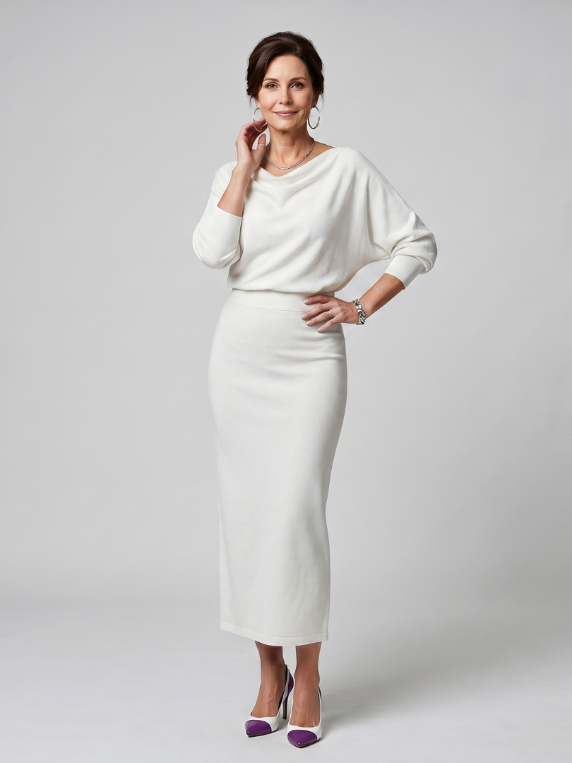 Women's Romy Draped Neckline Fitted Midi Dress - Classic Silhouette