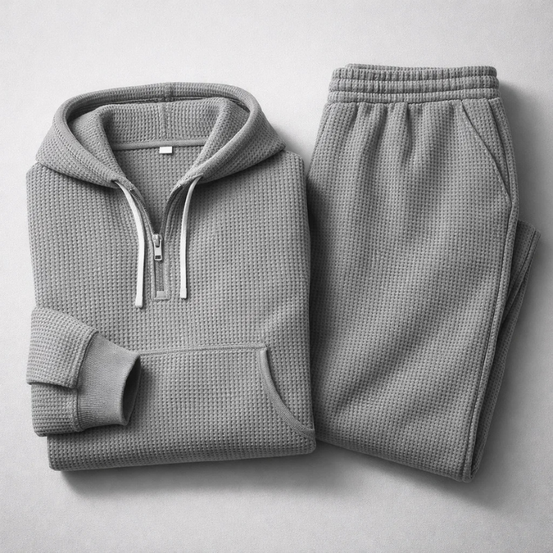 Men's Waffle-Knit Set – Quarter-Zip Hoodie & Joggers