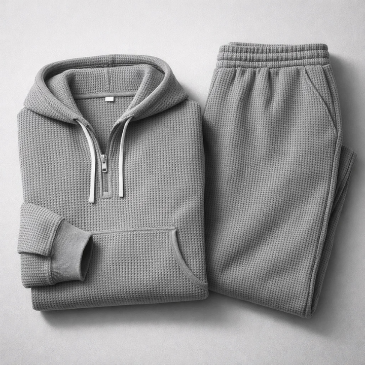 Men's Waffle-Knit Set – Quarter-Zip Hoodie & Joggers