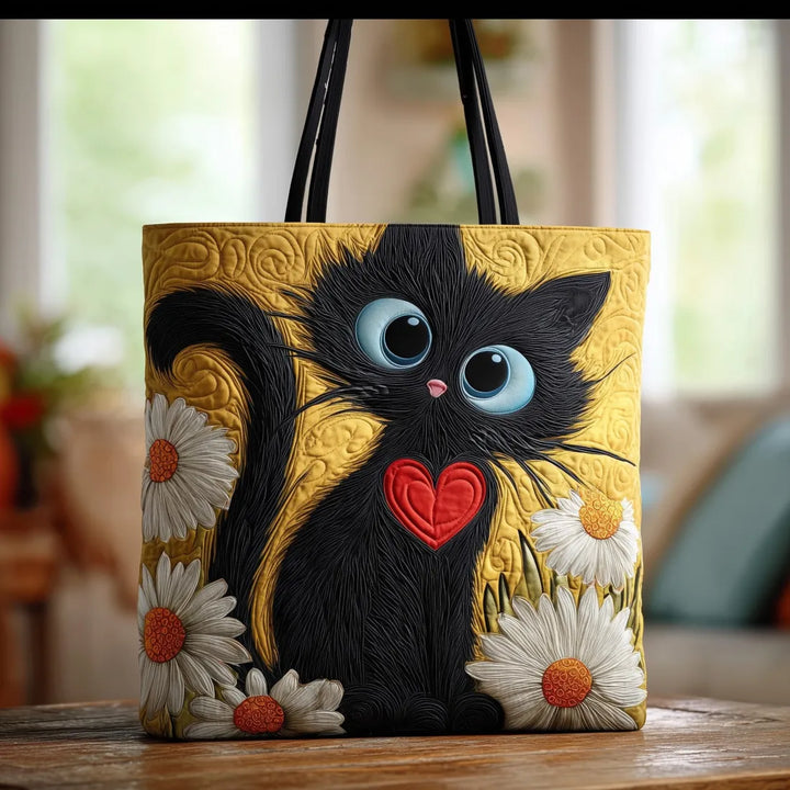 Women's Handmade Black Cat Padded Tote Bag - Everyday Essential