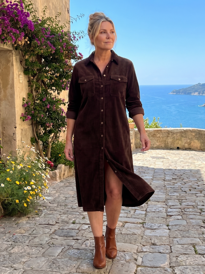 Women's Pema Midi Dress - Long Sleeve with Patch Pockets