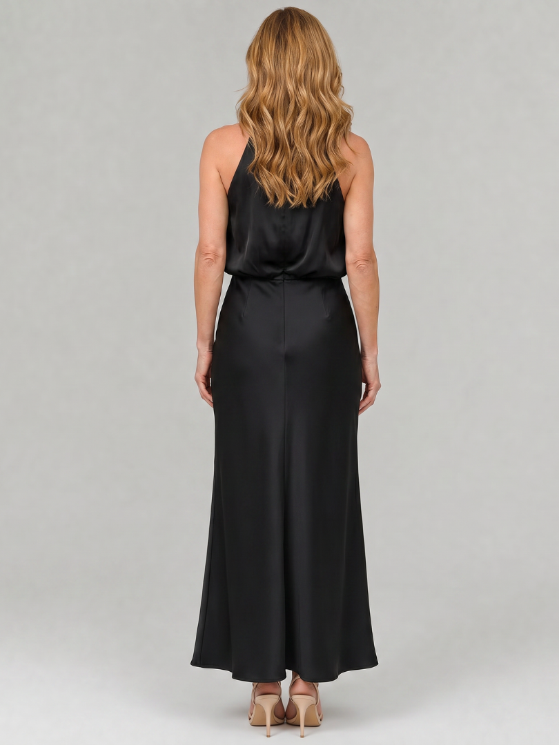 Women's Sleeveless Draped Neck Midi Dress - Effortless Day to Night