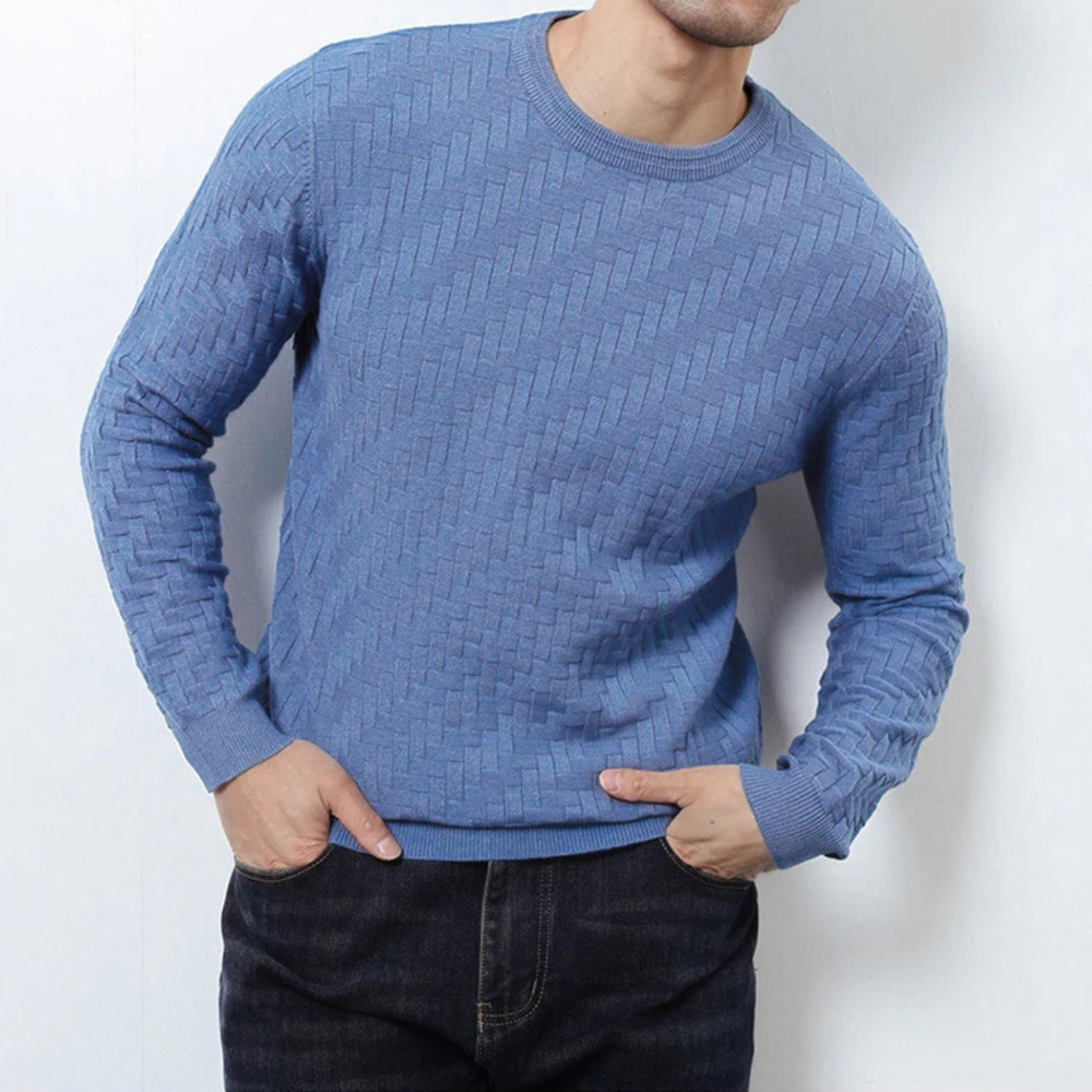 Men's Textured Knit Crew Neck Jumper – Mid-Weight Layering