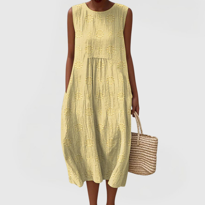Women's Elegant Embroidered Sleeveless Dress with Pockets
