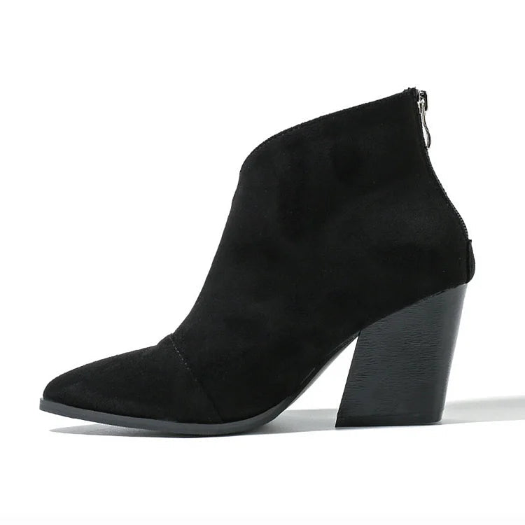 Women's Pointed Suede-Effect Ankle Boot - Versatile Everyday Style