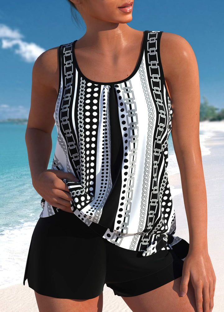 Women's Leaf Print Relaxed Fit Swim Set - Effortlessly Stylish