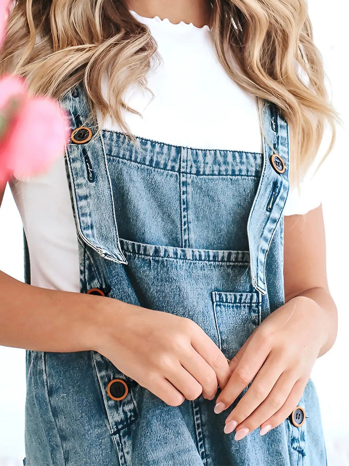 Women's Loose Fit Distressed Denim Overalls - Effortlessly Cool