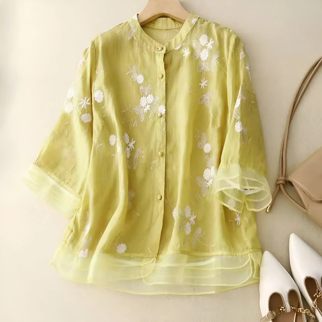 Women's Cotton Floral Embroidered Blouse - Everyday Elegance