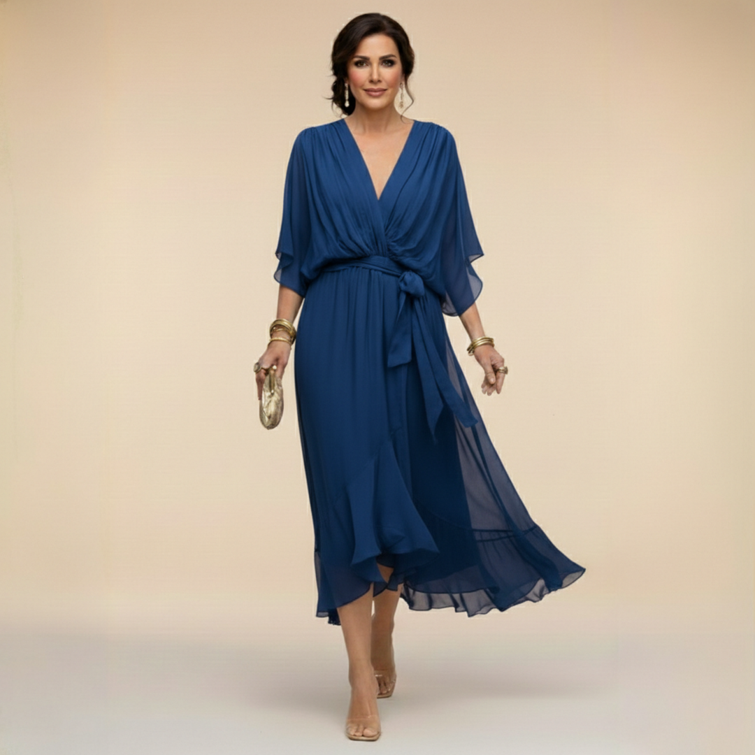 Women's Chiffon V-Neck Dress - Lightweight & Elegant