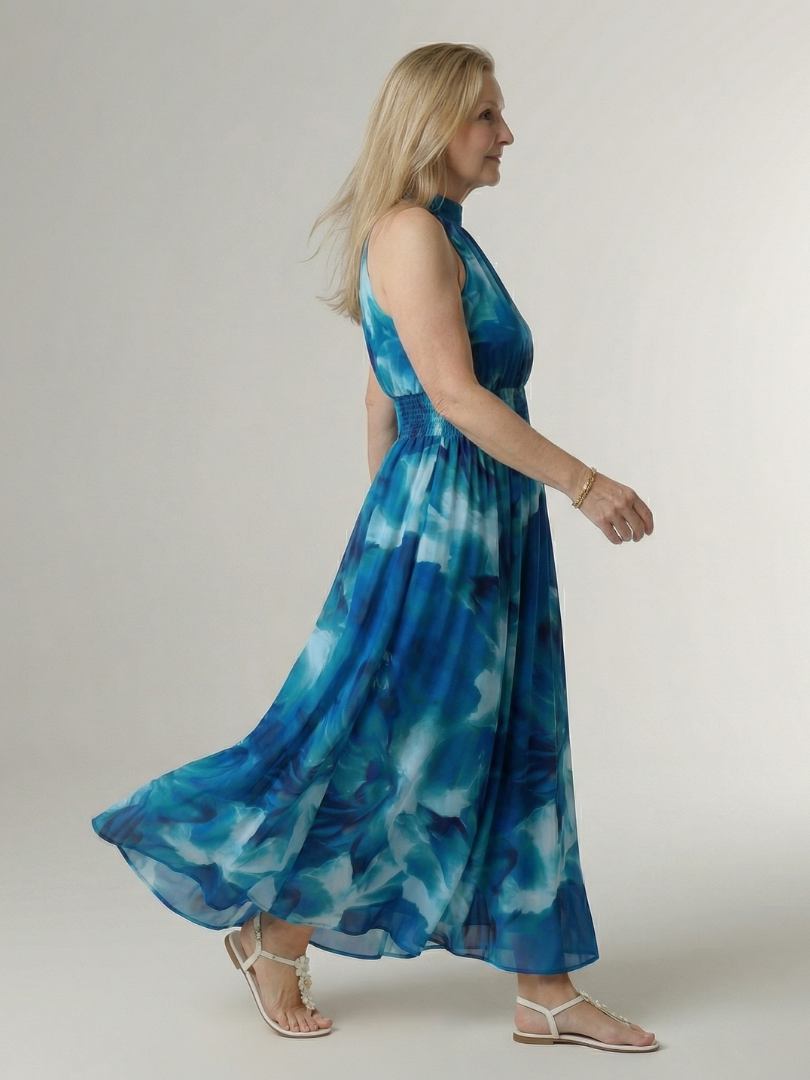 Women's Gathered Halter Midi Dress - Effortless Everyday