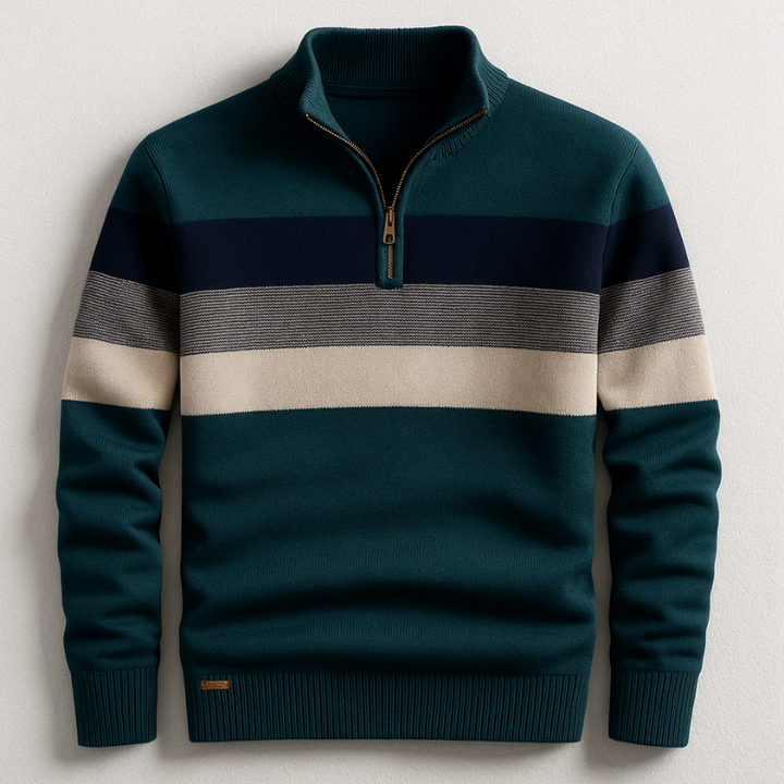 Men's Cotton Quarter-Zip Sweater – Striped Knit Jumper