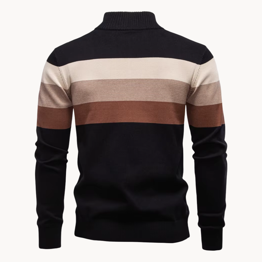 Men's Cotton Quarter-Zip Jumper – Striped Stretch Knit