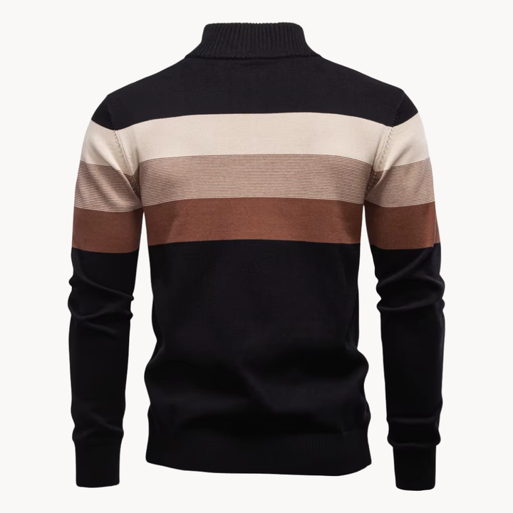 Men's Cotton Quarter-Zip Jumper – Striped Stretch Knit